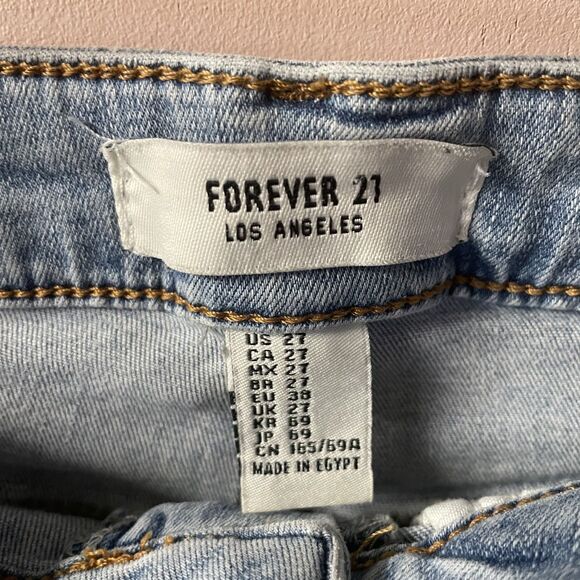 Forever 21 Light Wash Blue High Waisted Knee-Slit Skinny Jeans Size 27 EUC - Picture 4 of 12
